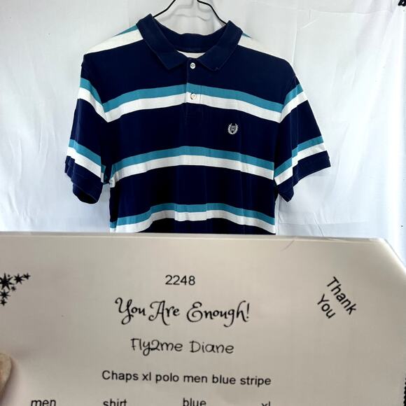 CHAPS XL men's POLO shirt Blue stripe Made in India Short sleeve 100% cotton - Picture 8 of 8